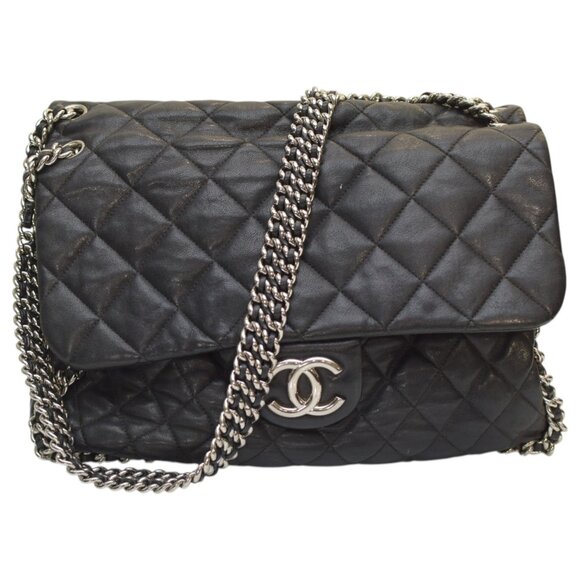 Chanel Black Quilted Lambskin Leather Chain Around Maxi Flap Shoulder Bag - Picture 1 of 16